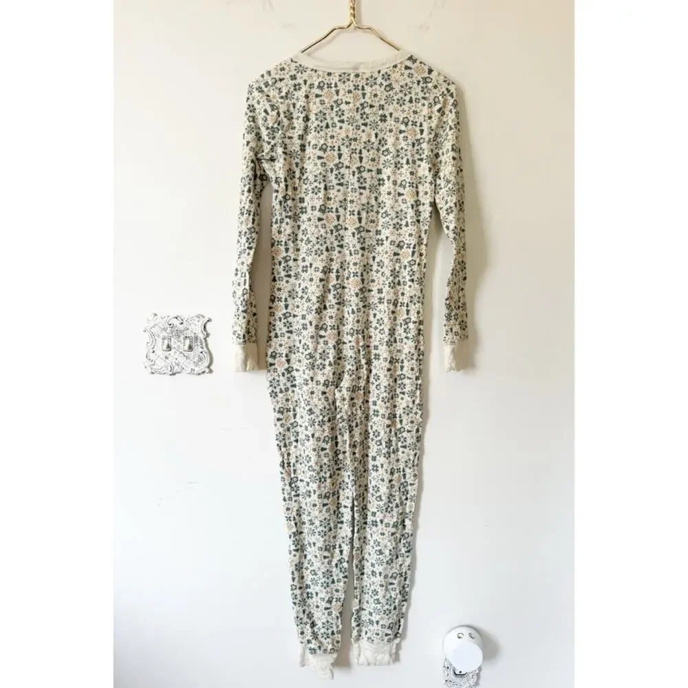 American Eagle Green Tree Snowflake Winter Thermal One Piece Long John Pajamas M